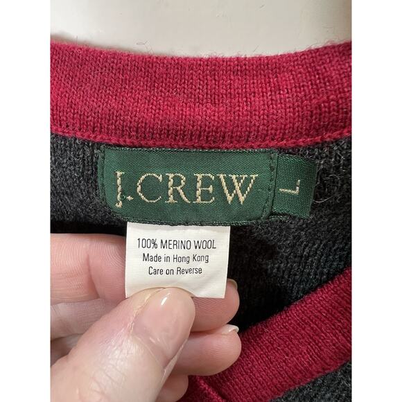 Vintage J.Crew Womens Merino Wool Vest Sz L Gray Red Preppy Academia Grandpacore - Picture 3 of 6